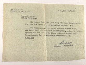 Anschreiben bezüglich mitgemachter Nahkampftage,...