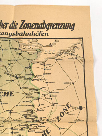 "Übersichtskarte über die Zonenabgrenzung nebst Übergangsbahnhöfen, datiert 20.11.1945, Maße: 63 x 45 cm, gefaltet