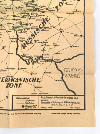 "Übersichtskarte über die Zonenabgrenzung nebst Übergangsbahnhöfen, datiert 20.11.1945, Maße: 63 x 45 cm, gefaltet
