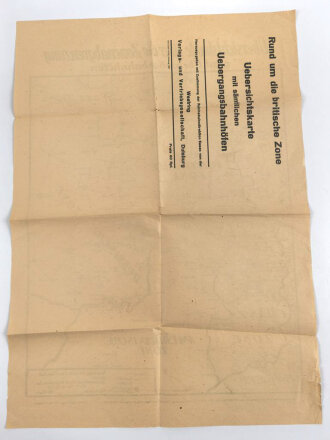 "Übersichtskarte über die Zonenabgrenzung nebst Übergangsbahnhöfen, datiert 20.11.1945, Maße: 63 x 45 cm, gefaltet