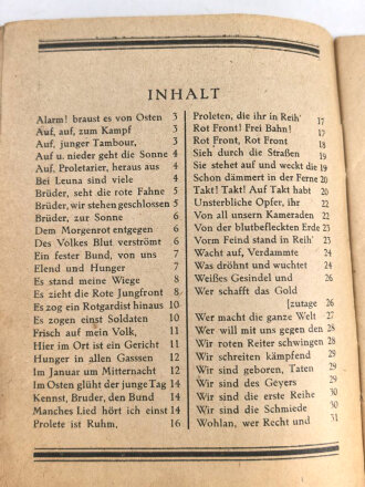 Kommunistischer Rot Front Verlag"Frontkämpfer Liederbuch" 31 Seiten, Kleinformat