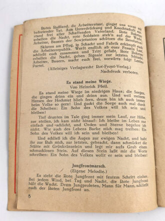 Kommunistischer Rot Front Verlag"Frontkämpfer Liederbuch" 31 Seiten, Kleinformat