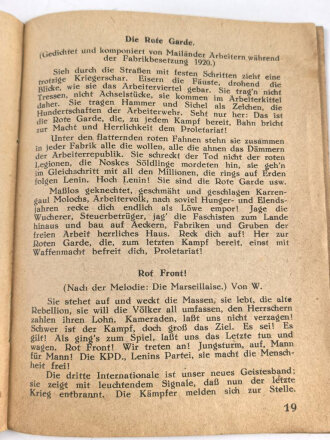 Kommunistischer Rot Front Verlag"Frontkämpfer Liederbuch" 31 Seiten, Kleinformat
