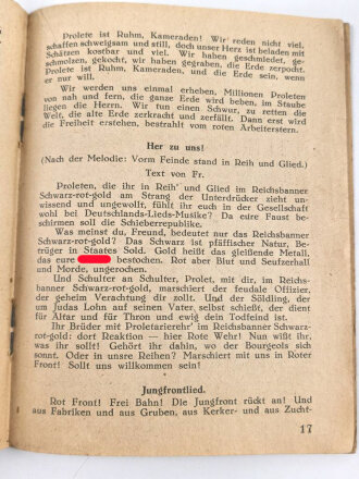 Kommunistischer Rot Front Verlag"Frontkämpfer Liederbuch" 31 Seiten, Kleinformat