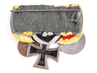 Baden / Sachsen. Ordenspange eines tapferen Kämpfers im 1. Weltkrieg, Silberne Verdienstmedaille, Eisernes Kreuz 2. Klasse 1914, Friedrich August Medaille in bronze