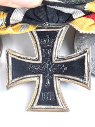 Baden / Sachsen. Ordenspange eines tapferen Kämpfers im 1. Weltkrieg, Silberne Verdienstmedaille, Eisernes Kreuz 2. Klasse 1914, Friedrich August Medaille in bronze