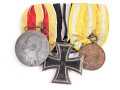 Baden / Sachsen. Ordenspange eines tapferen Kämpfers im 1. Weltkrieg, Silberne Verdienstmedaille, Eisernes Kreuz 2. Klasse 1914, Friedrich August Medaille in bronze
