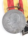 Baden / Sachsen. Ordenspange eines tapferen Kämpfers im 1. Weltkrieg, Silberne Verdienstmedaille, Eisernes Kreuz 2. Klasse 1914, Friedrich August Medaille in bronze