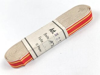 Baden,  Bündel Ordensband zur Bandspange zum Kriegsverdienstkreuz 1916. Breite 15mm, in der originalen Banderole, laut dieser 10 Meter