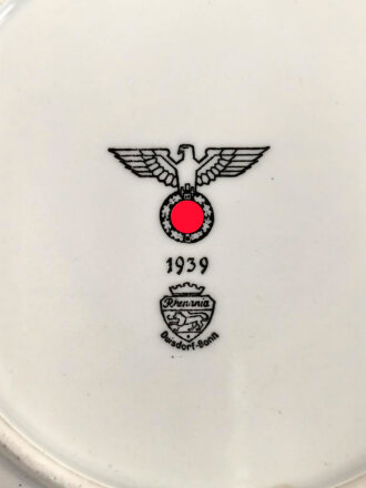 Heer, Kantinenporzellan Suppenteller, datiert 1939, Hersteller Rhenania Duisdorf-Bonn, Durchmesser 23cm, gebraucht