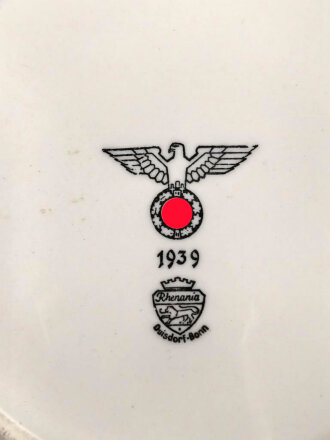 Heer, Kantinenporzellan Suppenteller, datiert 1939, Hersteller Rhenania Duisdorf-Bonn, Durchmesser 23cm, gebraucht