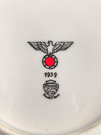 Heer, Kantinenporzellan Suppenteller, datiert 1939, Hersteller Rhenania Duisdorf-Bonn, Durchmesser 23cm, gebraucht