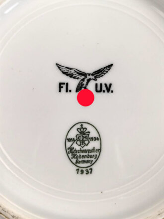 Luftwaffe, Kantinenporzellan Suppenteller, datiert 1937, Hersteller Hutschenreuther Hohenberg, Durchmesser 23cm, gebraucht