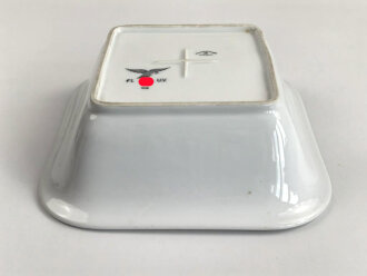 Luftwaffe, Kantinenporzellan kleine, eckige Schale, Kantenlänge 21cm, datiert 1938, Hersteller Johann Haviland Bavaria, gebraucht