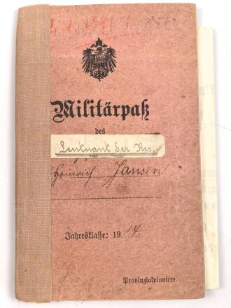 1. Weltkrieg, Militärpaß eines Angehörigen zunächst Infanterie Regiment 69.