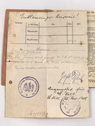 1. Weltkrieg, Militärpaß eines Angehörigen zunächst Infanterie Regiment 69.