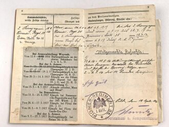 1. Weltkrieg, Militärpaß eines Angehörigen zunächst Infanterie Regiment 69.