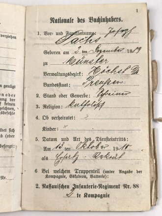 1. Weltkrieg, Militärpaß eines...