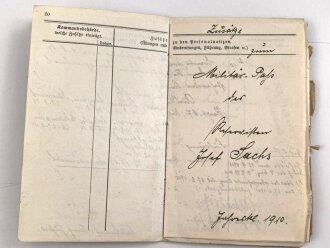 1. Weltkrieg, Militärpaß eines Angehörigen zunächst Infanterie Regiment 88, Krankerträgerausbildung, Pistole 08, ab 1914 Frankreichfeldzug, diverse Einsätze in Verdun