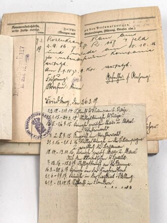 1. Weltkrieg, Militärpaß eines Angehörigen zunächst Feldartillerie Regiment 27. Frankreichfeldzug