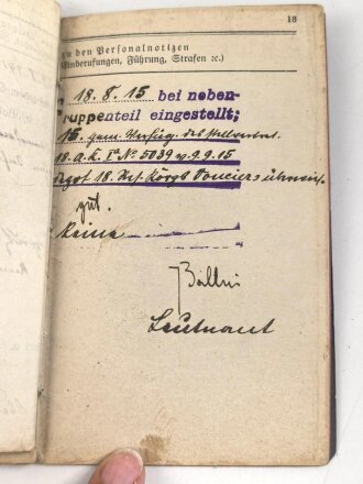 1. Weltkrieg, Militärpaß eines Angehörigen zunächst Feldartillerie Regiment 27. Frankreichfeldzug
