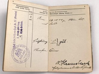 1. Weltkrieg, Militärpaß eines Angehörigen zunächst Feldartillerie Regiment 27. Frankreichfeldzug