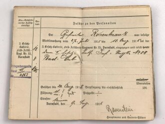 1. Weltkrieg, Militärpaß eines Angehörigen zunächst Feldartillerie Regiment 27. Frankreichfeldzug