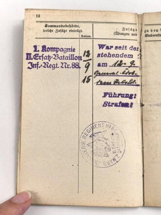1. Weltkrieg, Militärpaß eines Angehörigen zunächst Feldartillerie Regiment 27. Frankreichfeldzug