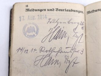 1. Weltkrieg, Militärpaß eines Angehörigen Landsturm Infanterie Batl. Wahn.