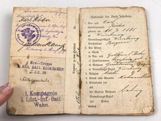 1. Weltkrieg, Militärpaß eines Angehörigen Landsturm Infanterie Batl. Wahn.