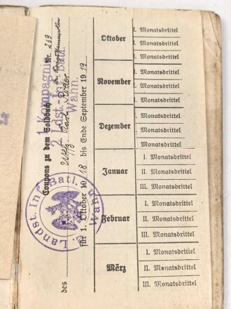 1. Weltkrieg, Militärpaß eines Angehörigen Landsturm Infanterie Batl. Wahn.
