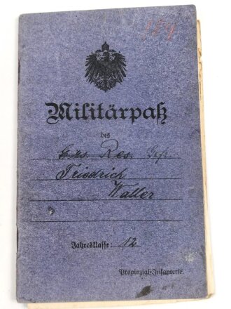 1. Weltkrieg, Militärpaß eines Angehörigen Ersatz Btl. Infanterie Regiment 117. Flandern, Champagne, Argonnen, Hessische Tapferkeitsmedaille, Eisernes Kreuz II. Klasse