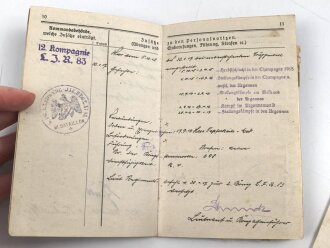 1. Weltkrieg, Militärpaß eines Angehörigen Ersatz Btl. Infanterie Regiment 117. Flandern, Champagne, Argonnen, Hessische Tapferkeitsmedaille, Eisernes Kreuz II. Klasse
