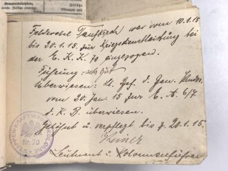1. Weltkrieg, Militärpaß eines einjährig Freiwilligen im hessischen Infanterie Regiment 81. Eingetragene Landwehr Dienstauszeichnung II. Klasse. Während des 1. Weltkrieg zum immobilen Kraftwagen depot nach Frankfurt / Main versetzt.