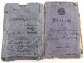 1. Weltkrieg, Militärpaß eines einjährig Freiwilligen im hessischen Infanterie Regiment 81. Eingetragene Landwehr Dienstauszeichnung II. Klasse. Während des 1. Weltkrieg zum immobilen Kraftwagen depot nach Frankfurt / Main versetzt.