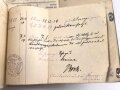 1. Weltkrieg, Militärpaß eines einjährig Freiwilligen im hessischen Infanterie Regiment 81. Eingetragene Landwehr Dienstauszeichnung II. Klasse. Während des 1. Weltkrieg zum immobilen Kraftwagen depot nach Frankfurt / Main versetzt.