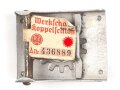 Koppelschloss für Angehörige der Deutschen Arbeitsfront DAF. Leichtmetall, ungetragenes Stück mit RZM Etikett. Hersteller M4/27