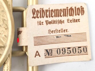 Leibriemenschloss für politische Leiter der NSDAP. Ungetragenes Leichtmetallstück mit RZM Etikett. Hersteller M4/39