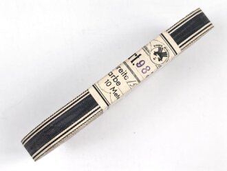 Ordensband für die Bandspange zum Treuekreuz Freikorps von Neufville , Breite 15mm, in der originalen Banderole, laut dieser 10 Meter