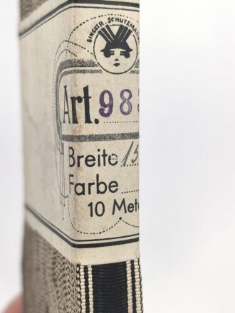 Ordensband für die Bandspange zum Treuekreuz Freikorps von Neufville , Breite 15mm, in der originalen Banderole, laut dieser 10 Meter