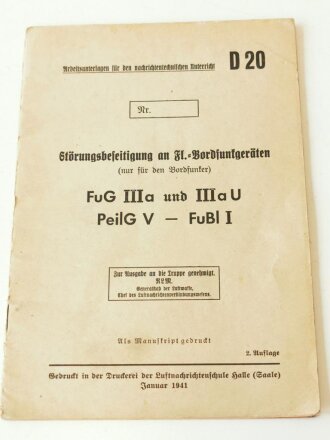 "Störungsbeseitigung an FL-Bordfunkgeräten" 1941, 12 Seiten plus Anlagen, DIN A5, komplett