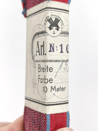 Württemberg, Bündel Ordensband für eine Bandspange zur Dienstauszeichnung. Breite 15mm, in der originalen Banderole, laut dieser 10 Meter