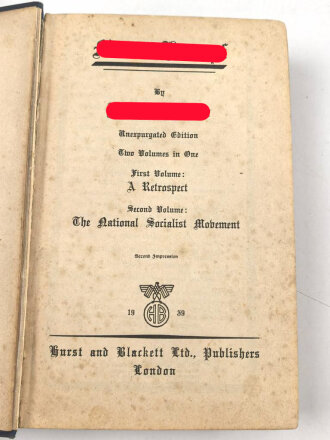 Englische Ausgabe Adolf Hitler "Mein Kampf" in London von "Hurts and Blackett Ltd" publiziert, datiert 1939, Blaue Ganzleinenausgabe