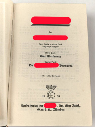Adolf Hitler "Mein Kampf" Hochzeitsausgabe der Gemeinde Bruck an der Leitha Österreich von 1939, Portrait vorne hat sich gelöst, datiert 1943