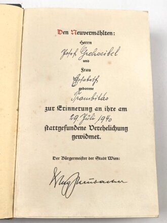Adolf Hitler "Mein Kampf" Hochzeitsausgabe der Stadt Wien, datiert 1940, Ausgabe 1939