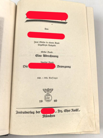 Adolf Hitler "Mein Kampf" Hochzeitsausgabe / Kriegsausgabe von 1940 der Gauhauptstadt Innsbruck, Widmung lose innliegend, datiert 1943