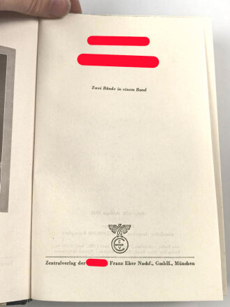 Adolf Hitler "Mein Kampf" Auflage von 1942, Hochzeitsausgabe / Kriegsausgabe der Stadt Wien mit Widmung von 1943, im Schuber. Sehr guter Zustand