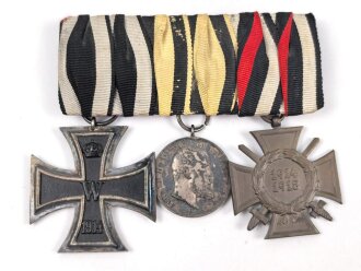 Ordenspange  eines tapferen Württembergs aus den 1930iger Jahren. Eisernes Kreuz 2.Klasse 1914,  silberne Militärverdienstmedaille, Ehrenkreuz für Frontkämpfer