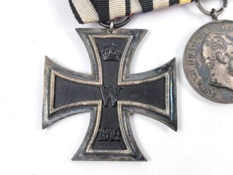 Ordenspange  eines tapferen Württembergs aus den 1930iger Jahren. Eisernes Kreuz 2.Klasse 1914,  silberne Militärverdienstmedaille, Ehrenkreuz für Frontkämpfer