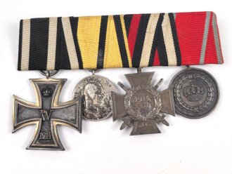 Ordenspange  eines tapferen Württembergs aus den 1930iger Jahren. Eisernes Kreuz 2.Klasse 1914,  silberne Militärverdienstmedaille, Ehrenkreuz für Frontkämpfer, Dienstauszeichnung für 9 Jahre